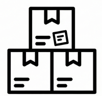 An icon of a stack of labeled boxes representing the C2C Stock Range for immediate dispatch.