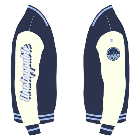 Varsity Jacket Fully Lined - Navy (sleeve designs) Coast 2 Coast Sports